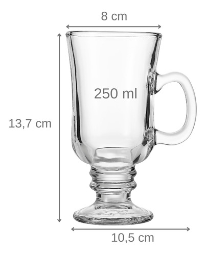 Kit 6 Taças Capuccino Café Expresso 250ml Alça Vidro Xícara