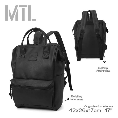 Mochila Boca De Pez Mtl Urbana Bolsillo Antirrobo Color Negro 17 Pulgadas Cuero Pu Resistente Reforzada Gran Capacidad Trabajo Estudio Viajes Seguridad Moderna Cómoda Liviana Duradera Multipropósito