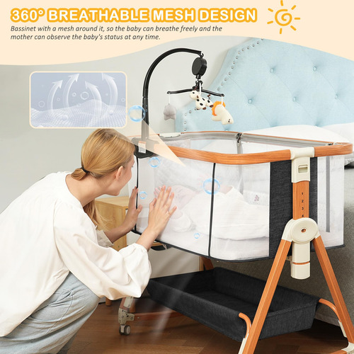 Mesita De Cama 3 En 1 Bassinet Blbblbgdd Con Juguete Musical