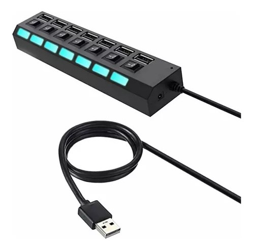 Hub Extensión Usb 2.0 7 Puertos Con Switch Led Pc Laptop