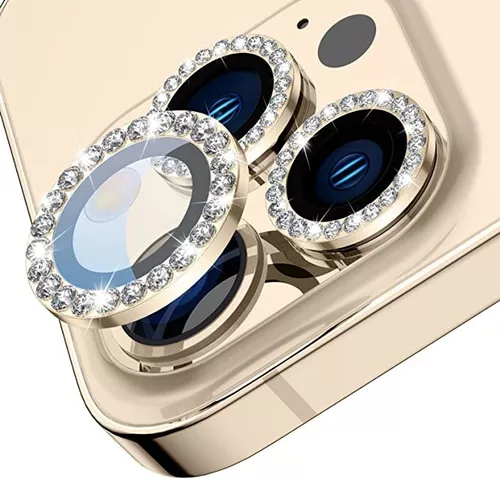 Vidrio Protector Lente De Camara Para iPhone 14 Pro / 14 Pro Max Gold  Glitter Brillos