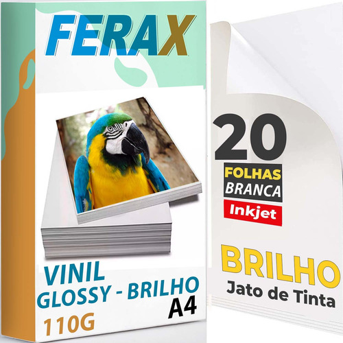 20 Adesivos Vinil Branco Brilho P/ Impressora Jato Tinta A4