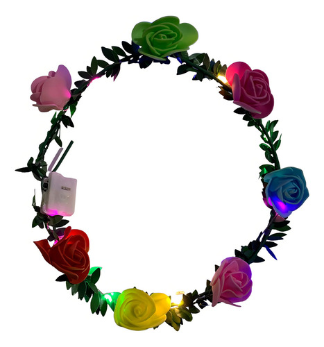 20 Diadema Corona Flores Luz Led Verde Fiesta Reina