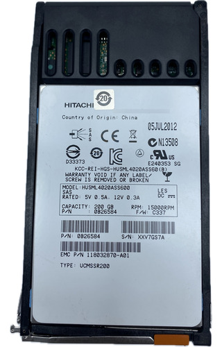 Ssd Emc 005050256 200gb 520 Bps 2,5 Para Vmax 10k 20k 40k Água