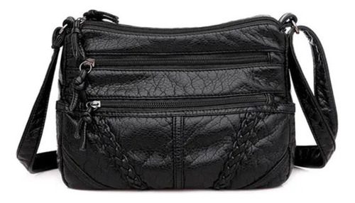 Bolso Bandolera De Mujer Grande Con Cremallera Múltiple Color Negro