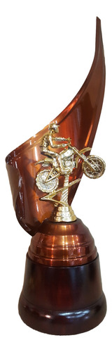 Trofeo Metálico Moto Motocross 28 Cm Base Madera