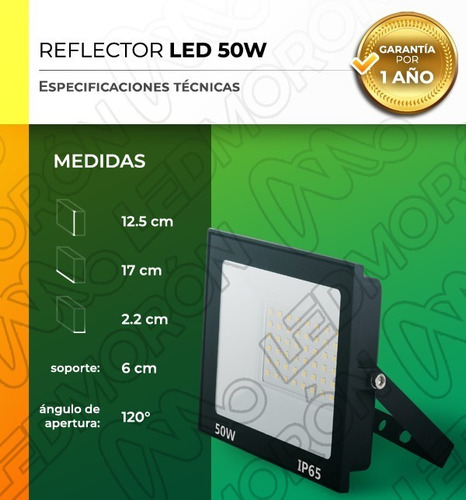 Imagen 3 de 8 de Reflector Led 50w Hi Power Flat Exterior. Garantia Proyector