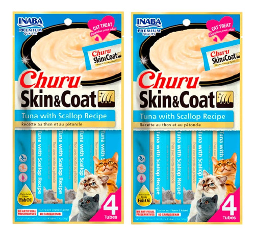 Churu Skin & Coat Snack Húmedo Para Gato Vieiras Y Atun 8un