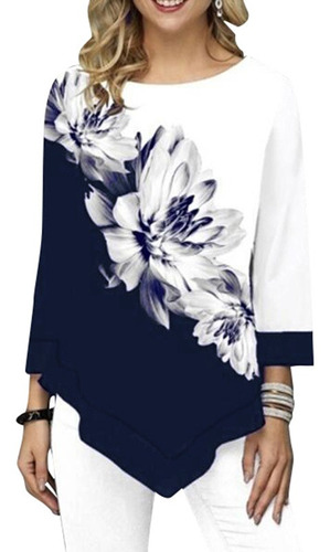 Blusa Estampada Floral De Mujer De Moda Talla Grande 3/4 Man