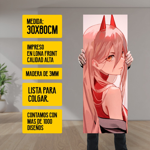 Imagen 2 de 8 de Cuadro Grande 30x80 Cm Chainsaw Man Power Espalda Animeras