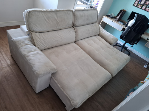 Sofá Retrátil E Reclinável, 4 Lugares, Suede Creme (Usado)
