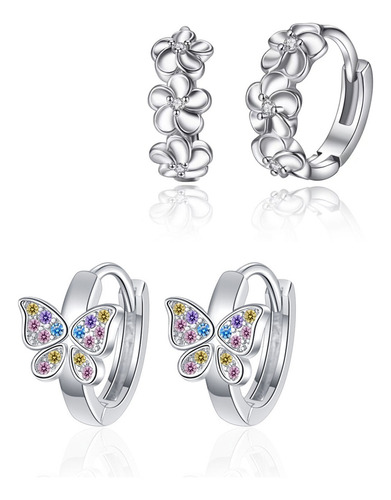 2 Pares Aretes Mujer Arracada De Aro Plata S925 Zirconia