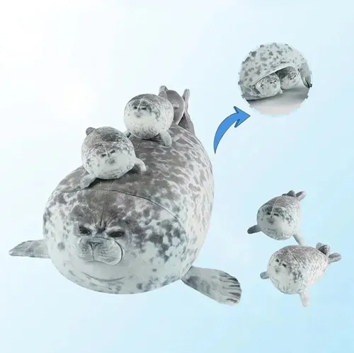 Peluche De Foca, Suave, Comoda, Con 4 Bebes Foca. 40cm