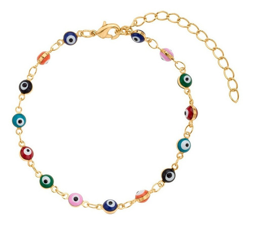 Pulsera En Baño De Oro De 20cm /con Ojitos Multicolor