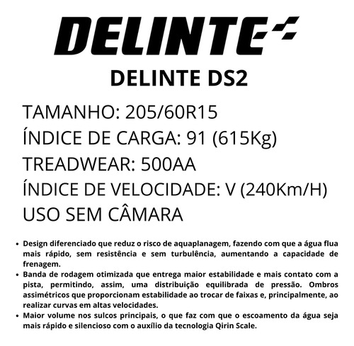 Kit 4 Pneu 205/60r15 91v Ds2 Delinte Aro R15 V