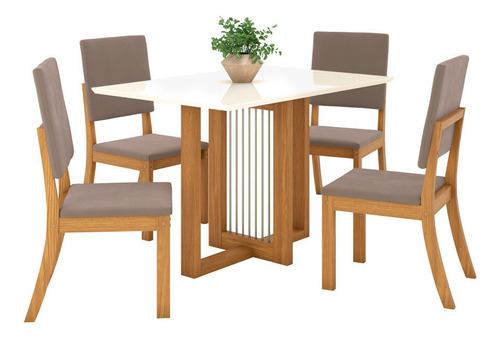 Conjunto Mesa 4 Cadeiras Thalia Em Mdf E Mdp Henn Tampa Nat/off Pés Maam