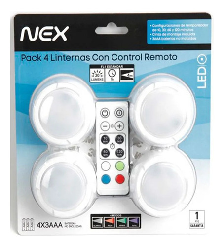 Pack De 4 Linternas Led Con Control Remoto 4 Modos