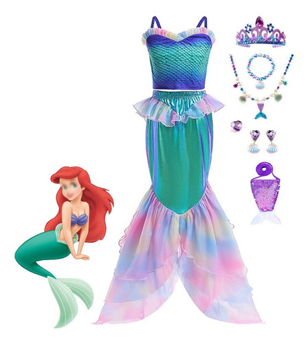 Conjunto De Vestido De Princesa Ariel Con Diseño De Sirena A