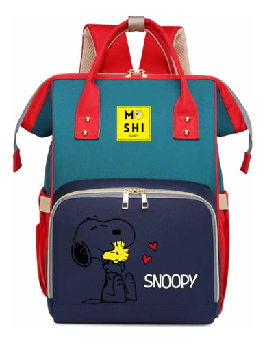 Bolso Mochila Maternal Pañalera Diseño Snoopy Tricolor