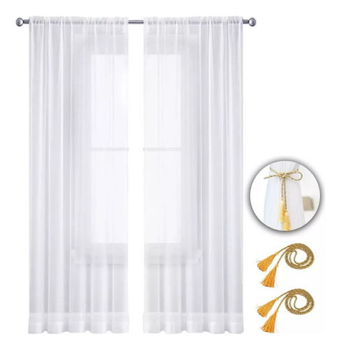 Cortina Traslucida Para Sala Dormitorio 140*260cm 2 Paneles Blanco