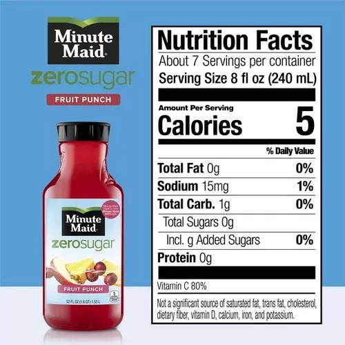 Minute Maid Zero Sugar Fruit Punch Jugo, Botella De 52 Fl Oz