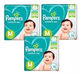 Pañales Pampers Confort Sec M 72u Combo X3 Packs