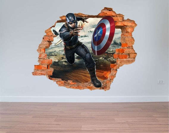 Vengadores Capitán América Escudo superhéroe 3D agrietada pared Adhesivo Calcomanía