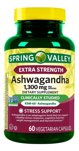Spring Valley Ashwagandha 1300 Mg 60 Caps Ginseng Inmunidad Sabor Sin sabor