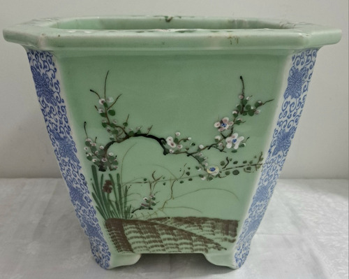 Macetero Celadon Antiguo Japon China Flor Cerezo B700