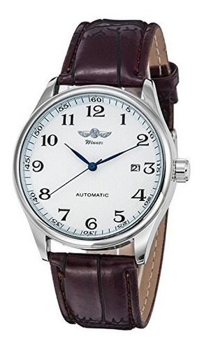 Gute Classic Winner Reloj Mecanico Blanco Dial Azul Manos Pu