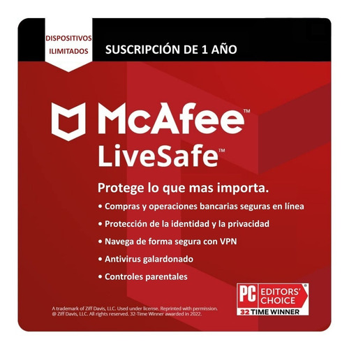 Imagen 1 de 3 de Mcafee® Livesafe® Dispositivos Ilimitados*