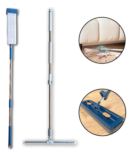 Rodo Silicone Limpa Pisos Com Mop Mágico Flat Slim Esfregão Cor Azul