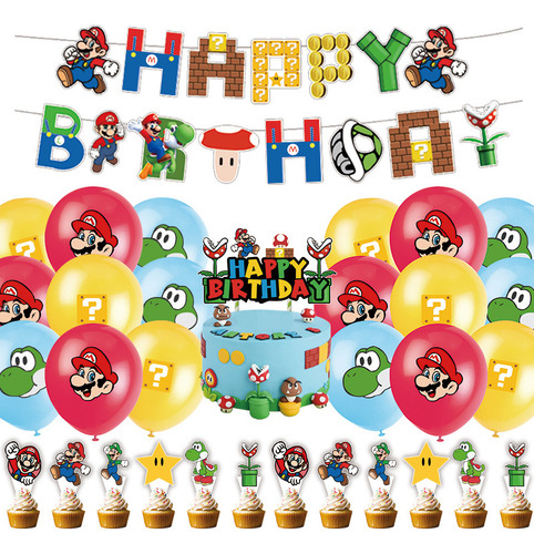 Kit Fiesta Mario Globos De Cumpleaños Infantil