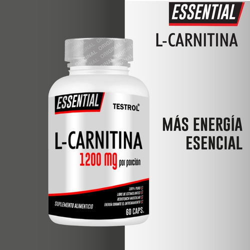 Carnitina 1200 Mg | Testrol | Essential | 60 Caps Sabor Sin sabor