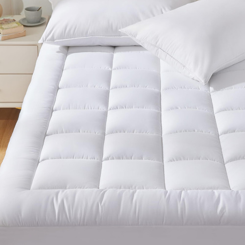Protector De Colchón Queen De Algodón 450 Gsm Antideslizante Blanco Diseño De La Tela Súper King