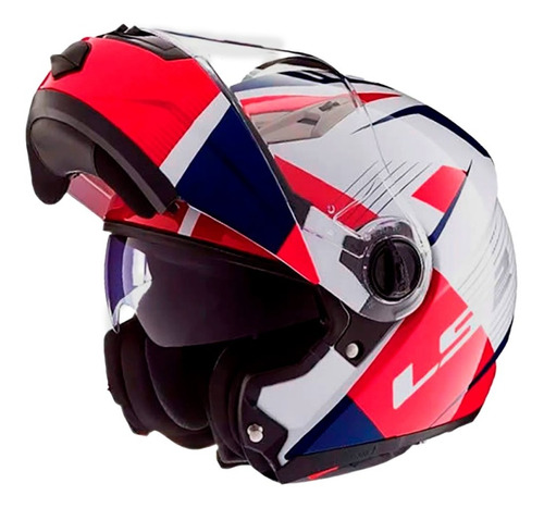 Casco Ls2 Abatible Ff370 Easy Milan Rojo Azul Blanco Y Su Qr