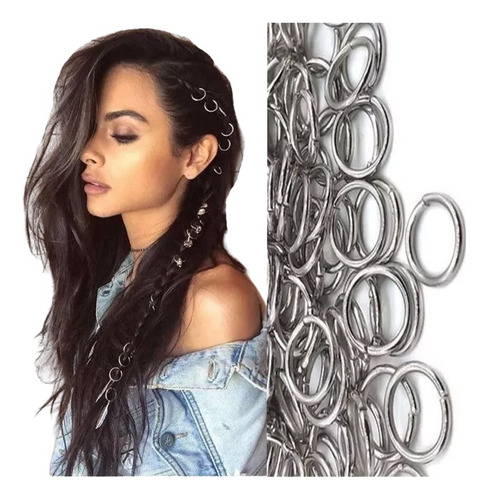 50 Argollas Lisas Plateada Sin Dije Trenzas Africanas Braids Color Plateado