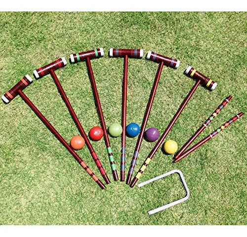 Juegoal Six Player Deluxe Croquet Set Con Mazos De Madera, B