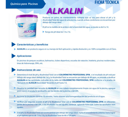 Alkalin Sube Ph Y Alcalinidad Total P/ Alberca Spin 5 Kgs