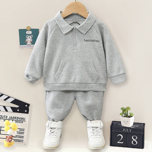 Conjunto Casual De Manga Larga Para Niños Con Estampado Gris 9-12 M