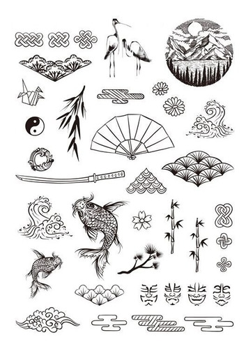 Tatuajes Temporales Impermeables Tattoo Set Japón Samurai