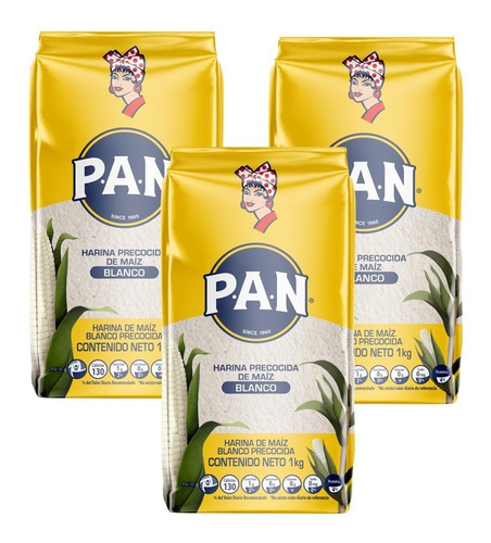 Harina De Maíz Harina Pan Blanca 1kg X3 Uds