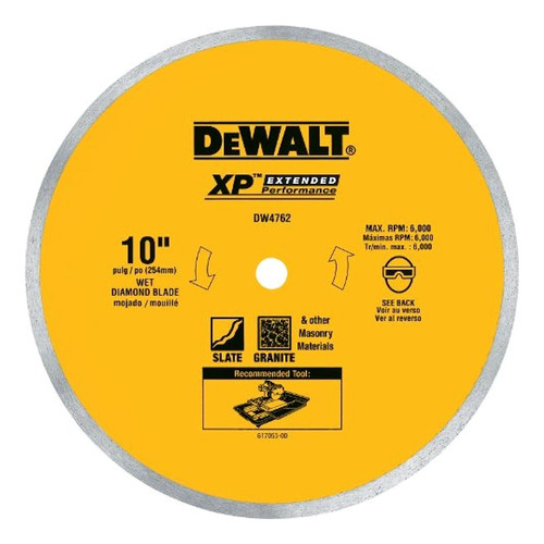 Dewalt Dw4762 10inch Corte En Húmedo Hoja De Sierra Continua