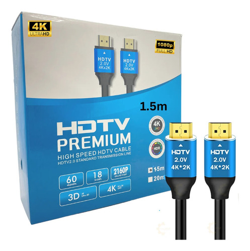 Cable Hdmi Video 4k 3d Alta Velocidad 2.0 Ver Hdtv 1.5 Mts