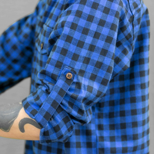 Camisa Xadrez Flanela Manga Longa Azul