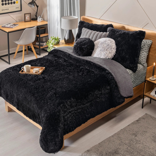 Cobertor Everest Nebraska King Size Xl + Cortinas Vianney Color Cortina Beige