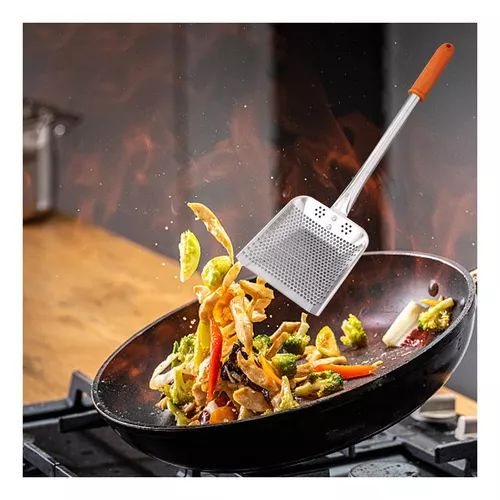 Cucharón de espumadera de cocina de acero inoxidable, colador de sartén for  restaurante de cocina casera, colador de fideos de verduras :  : Hogar y Cocina