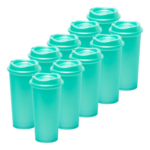 10 Vasos Reusables Para Cafe Tipo Star 20 Oz Bebida Caliente Verde Metálico