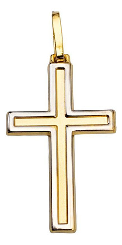 Pingente Cruz Com 3 Cm Em Ouro 18k Com Borda Em Ouro Branco