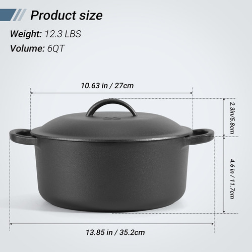 6 Qt Basics Pot De Horno Holandés De Hierro Fundido Con Tapa